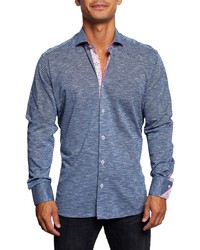 Maceoo Einstein Jerseywave Blue Contemporary Fit Button Up Shirt
