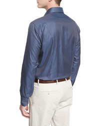 Brioni Long Sleeve Silk Blend Shirt Blue