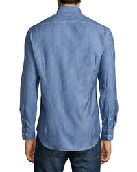 Etro Micro Pattern Long Sleeve Sport Shirt Blue
