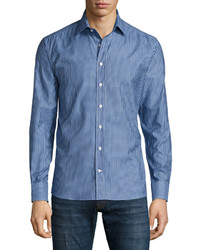 Etro Micro Pattern Long Sleeve Sport Shirt Blue