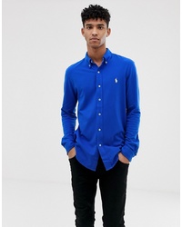 Polo Ralph Lauren Player Logo Pique Shirt Slim Fit In Royal Blue
