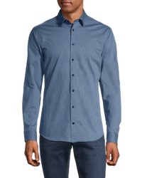 HORST Print Stretch Knit Button Up Shirt In Navy At Nordstrom