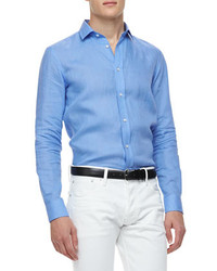 Ralph Lauren Black Label Linen Long Sleeve Shirt Light Blue