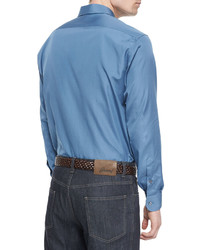 Brioni Solid Sport Shirt With Western Pockets Slate