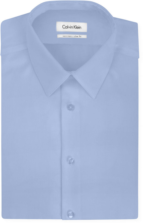 Calvin Klein Steel Slim Fit Non Iron Textured Solid Dress Shirt, $75 |  Macy's | Lookastic