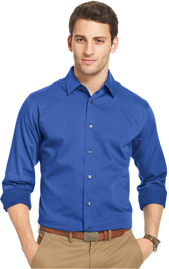Van Heusen Striped Long Sleeve Sateen Shirt, $54 | Macy's | Lookastic