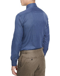 Canali Textured Solid Long Sleeve Sport Shirt Indigo