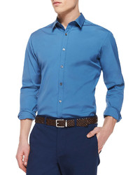 Theory Zack Ps Solid Long Sleeve Shirt Blue