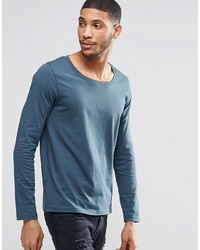 Asos Brand Long Sleeve T Shirt With Scoop Neck In Blue