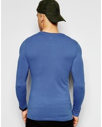 Asos Brand Extreme Muscle Long Sleeve T Shirt With Crew Neck In Blue