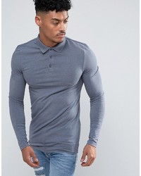 Asos Extreme Muscle Long Sleeve Polo In Jersey In Blue Marl
