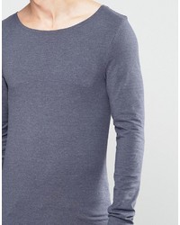 Asos Extreme Muscle Long Sleeve T Shirt With Boat Neck In Navy