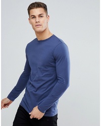 ASOS DESIGN Longline Crew Neck T Shirt With Long Sleeves In Blue