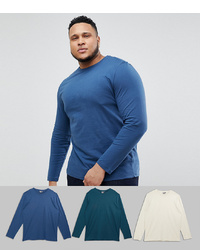 ASOS DESIGN Plus Long Sleeve T Shirt With Crewneck 3 Pack Save