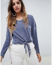 ASOS DESIGN Top In Wash With Tie Front And Batwing Sleeve