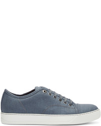 Lanvin Slate Blue Linen Cap Toe Sneakers