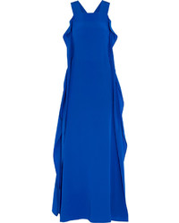 Zeusdione Olympia Ruffled Silk Maxi Dress Royal Blue