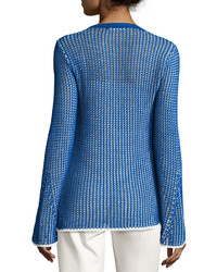 Derek Lam Mesh Long Sleeve Crewneck Sweater Bluewhite