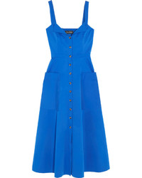 Saloni Fara Stretch Cotton Midi Dress Blue