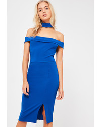 Missguided Blue 2 In 1 Choker Bardot Midi Dress