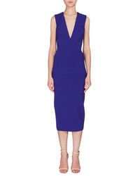 Victoria Beckham Sleeveless V Neck Midi Dress Cobalt Blue