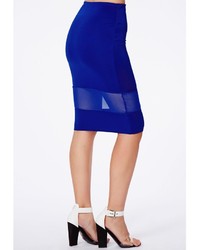 Missguided Ermelinda Blue Mesh Detail Midi Skirt