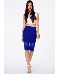Missguided Ermelinda Blue Mesh Detail Midi Skirt