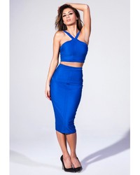 Missguided Panelled Midi Skirt In Cobalt Blue