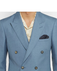 Alexander McQueen Blue Slim Fit Double Breasted Mohair And Silk Blend Suit Jacket