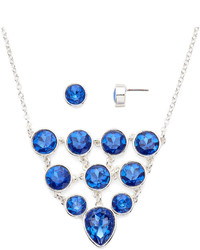 Liz Claiborne Blue Crystal Bib Necklace And Stud Earring Set