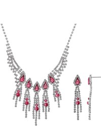 Crystal Allure Fringe Necklace Linear Drop Earring Set