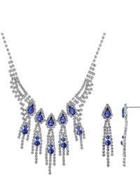 Crystal Allure Fringe Necklace Linear Drop Earring Set