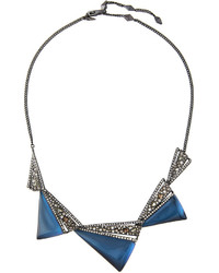 Alexis Bittar Crystal Encrusted Graduated Origami Bib Necklace Blue