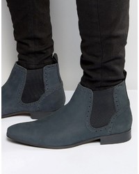 Asos Chelsea Boots In Navy Nubuck Leather