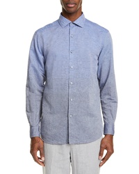 Blue Ombre Linen Long Sleeve Shirt