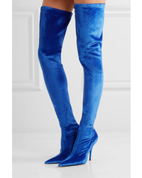 Balenciaga Velvet Thigh Boots Blue