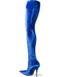 Balenciaga Velvet Thigh Boots Blue