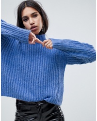 NA-KD Balloon Sleeve Ribbed Jumper In Blue