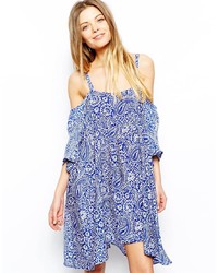 Asos Dress With Cold Shoulder Detail In Paisley Print