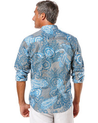 Cubavera Linen Cotton Long Sleeve Large Paisley Ornate Print Shirt