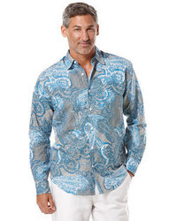 Cubavera Linen Cotton Long Sleeve Large Paisley Ornate Print Shirt