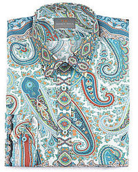 Thomas Dean Engineered Paisley Print Long Sleeve Woven Shirt