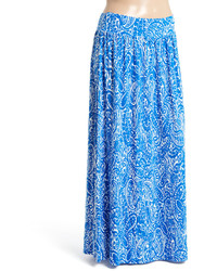 Glam Blue White Paisley High Waist Maxi Skirt Plus