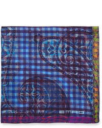 Etro Paisley Print Silk Pocket Square Blue