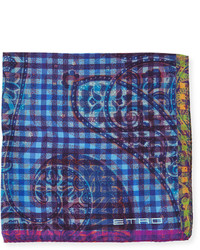 Etro Silk Paisley Print Pocket Square Pinkblue