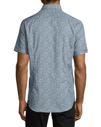 Etro Paisley Print Short Sleeve Sport Shirt Navywhite