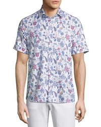 Etro Paisley Short Sleeve Sport Shirt Whiteblue