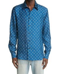 Blue Paisley Silk Long Sleeve Shirt
