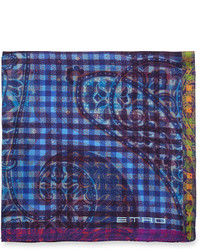 Etro Paisley Print Silk Pocket Square Blue