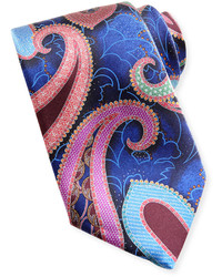 Ermenegildo Zegna Quindici Large Paisley Silk Tie Blue